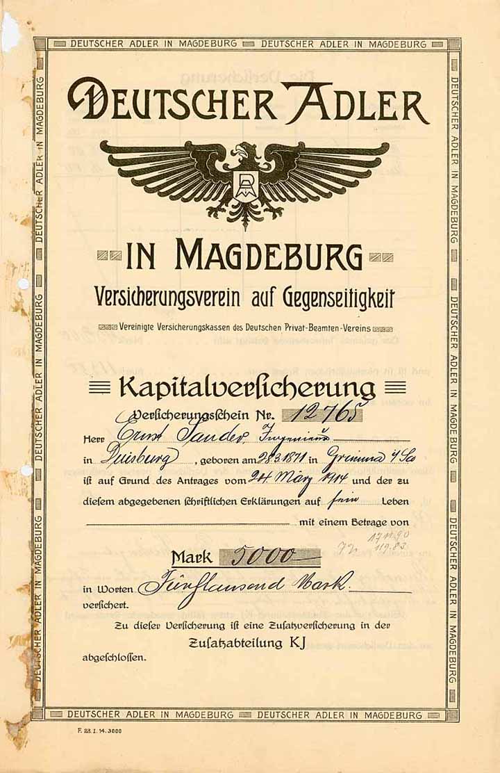Deutscher Adler in Magdeburg Versicherung auf Gegenseitigkeit