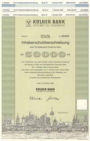 Kölner Bank von 1867 eG Volksbank (3 Stücke)