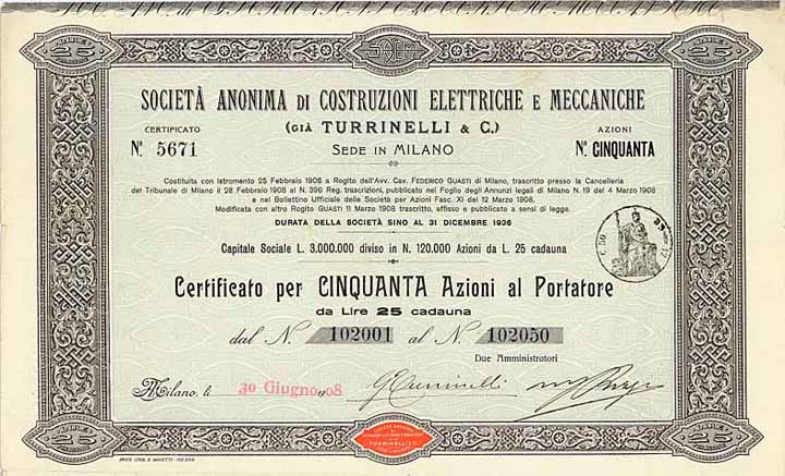 S.A. di Costruzioni Elettriche e Meccaniche (Gia Turrinelli & Co.)