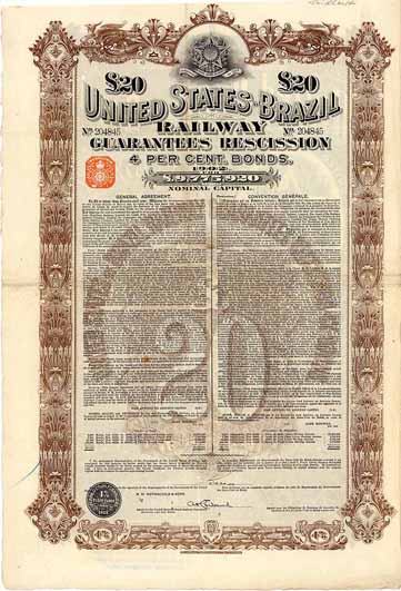 United States of Brazil Railway Guarantees Rescission 4 % Bonds 1902