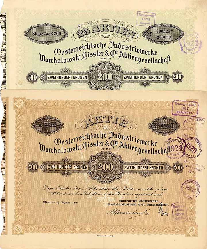 Oesterreichische Industriewerke Warchalowski, Eissler & Co. AG (2 Stücke)