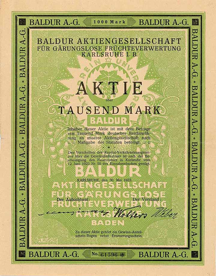Baldur AG für gährungslose Früchteverwertung