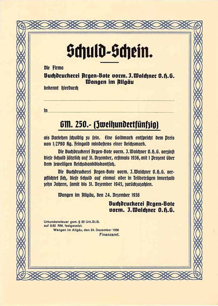 Buchdruckerei Argen-Bote vorm. J. Walchner o.H.G.