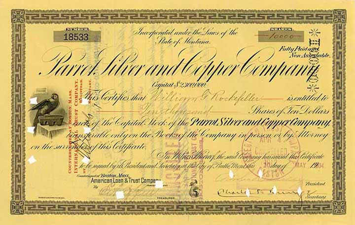 Parrot Silver and Copper Co. (OU W.G. Rockefeller)