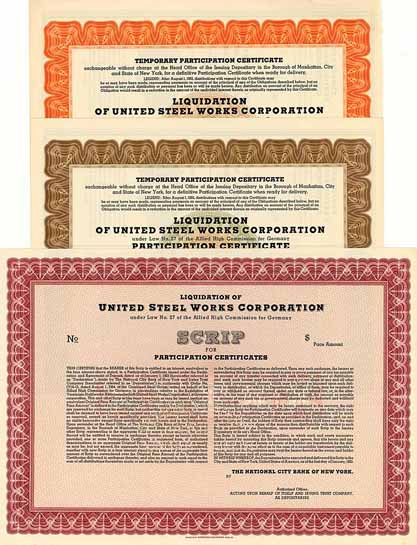 Vereinigte Stahlwerke AG / Liquidation of United Steel Works Corporation (3 Stücke)