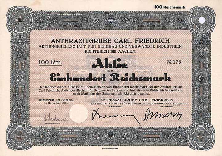 Anthrazitgrube Carl Friedrich AG für Bergbau u. verwandte Industrien