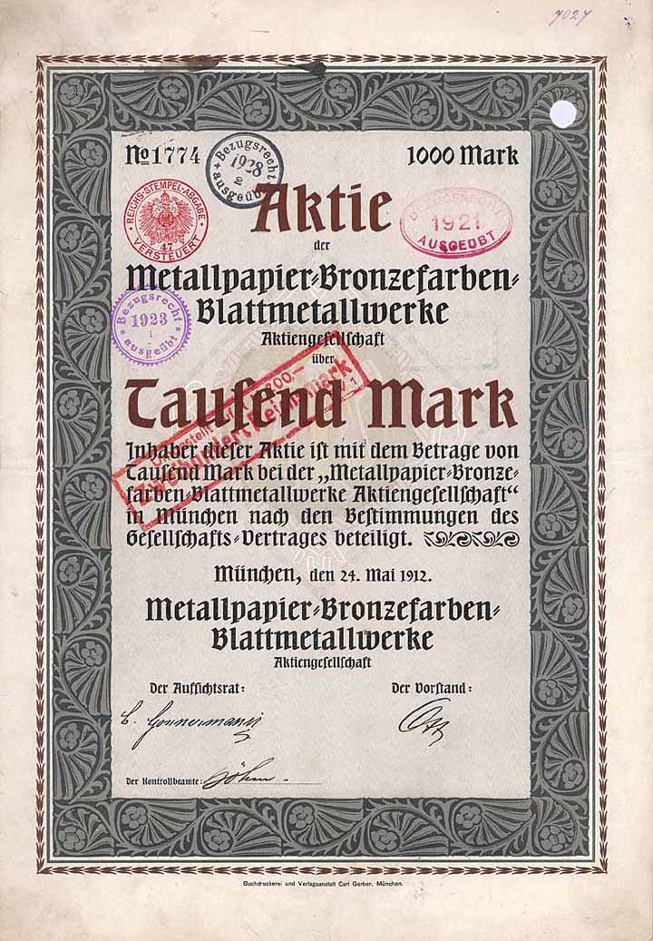 Metallpapier-Bronzefarben-Blattmetallwerke AG