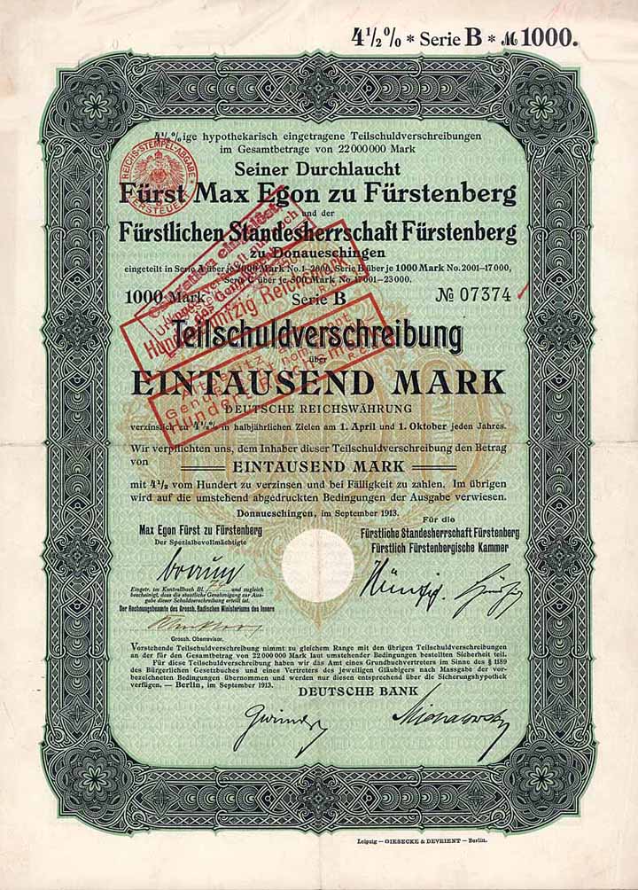 S.D. Fürst Max Egon zu Fürstenberg und die Fürstliche Standesherrschaft Fürstenberg