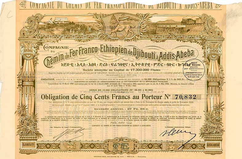 Cie. du Chemin de Fer Franco-Ethiopien de Djibouti  Addis-Abeba S.A.